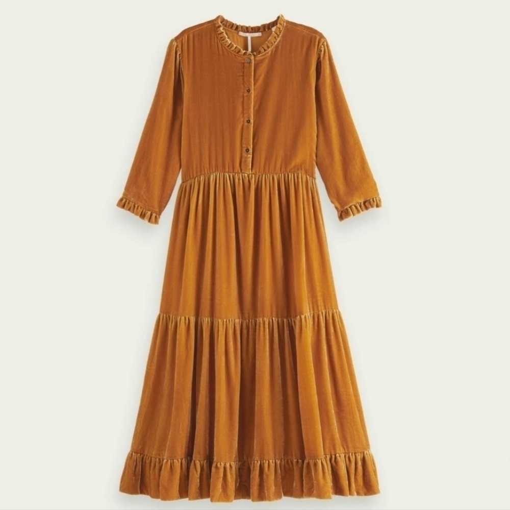 Nwt Scotch & Soda M MEDIUM Velvet Ruffle Starwatcher Midi Dress